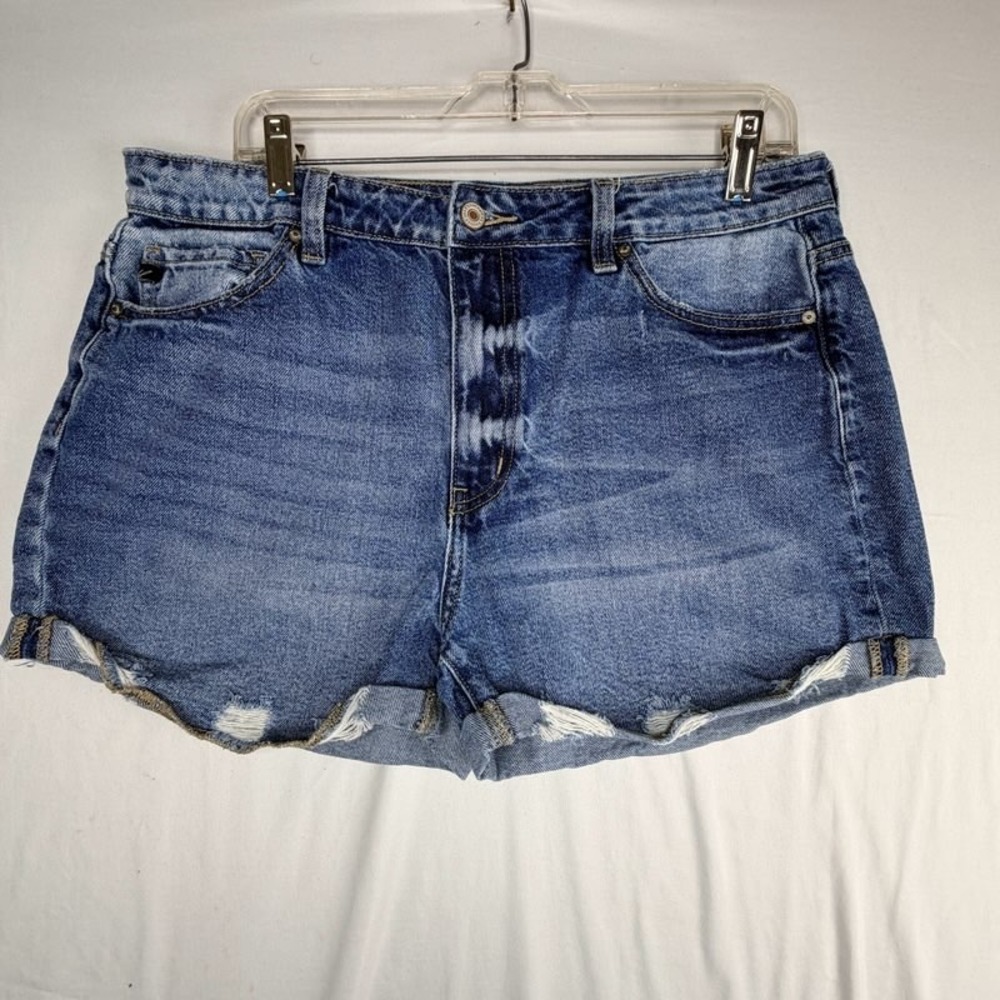 KanCan Womens High Rise Distressed Denim Jean Shorts Medium Wash Blue Size 11/29